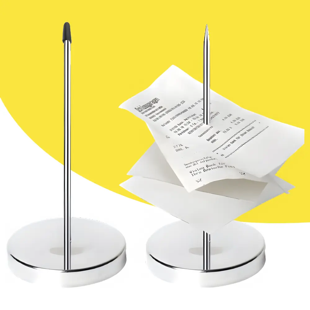 2 Piques à Tickets En Métal – Base Ronde Stable, Pointe Protégée – Pour Factures, Reçus – Restaurant, Bureau, Cuisine